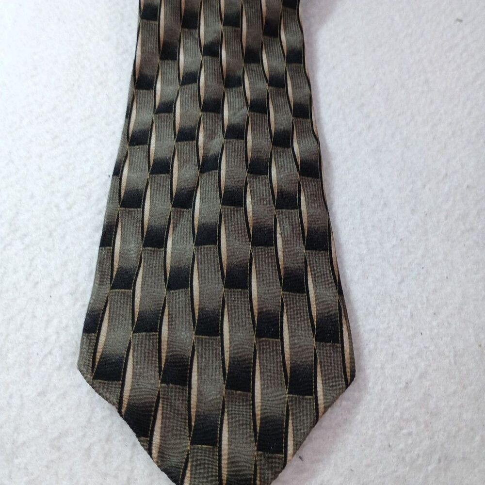 Jon Paul Luke Silk Tie Green Gold Black Basket Weave - 100% Silk  made in Italy